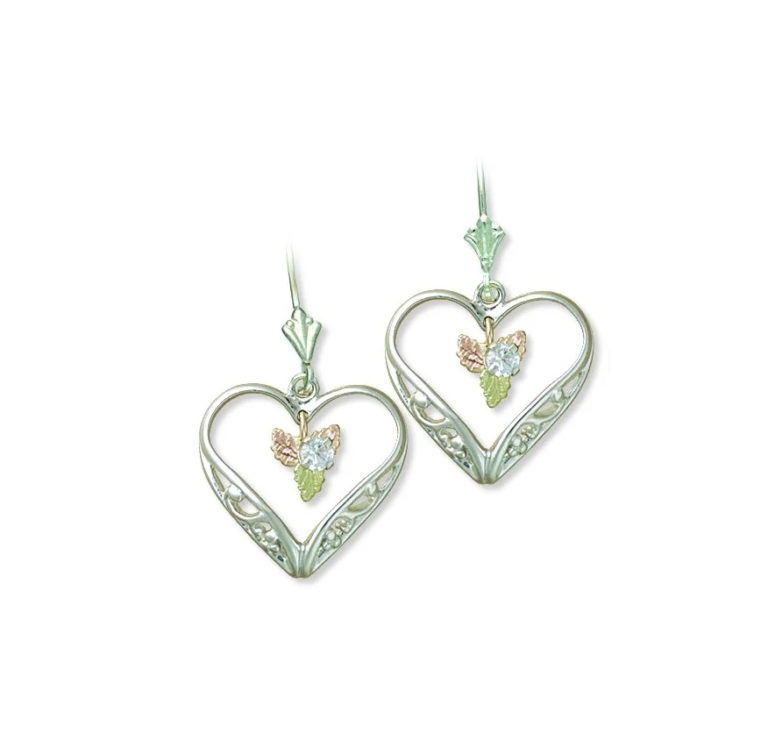 01526-768x733 Sterling Silver Heart Earrings with Black Hills Gold Leaves and White Sapphire