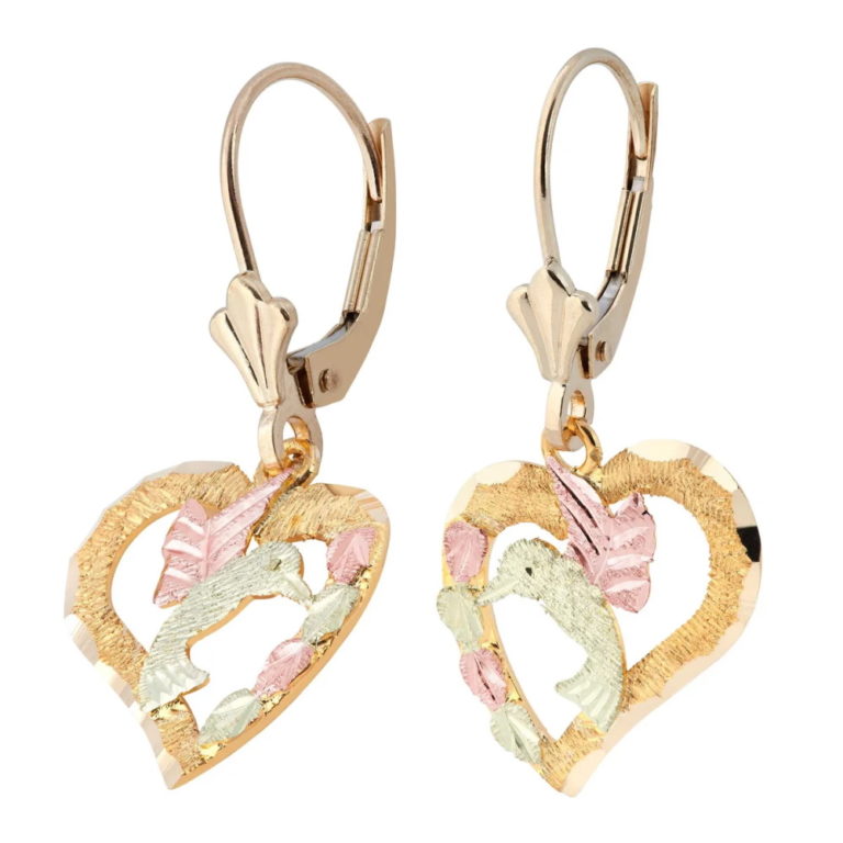 01595-768x768 Black Hills Gold Hummingbird Heart Earrings with Black Hills Gold Leaves and Leverback