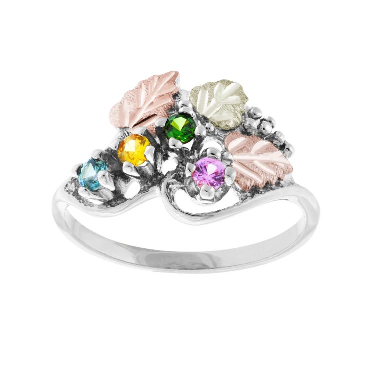 MR925-768x768 Mt Rushmore Silver Vines & Grapes Cluster Ring with 4 Synthetic Birthstones