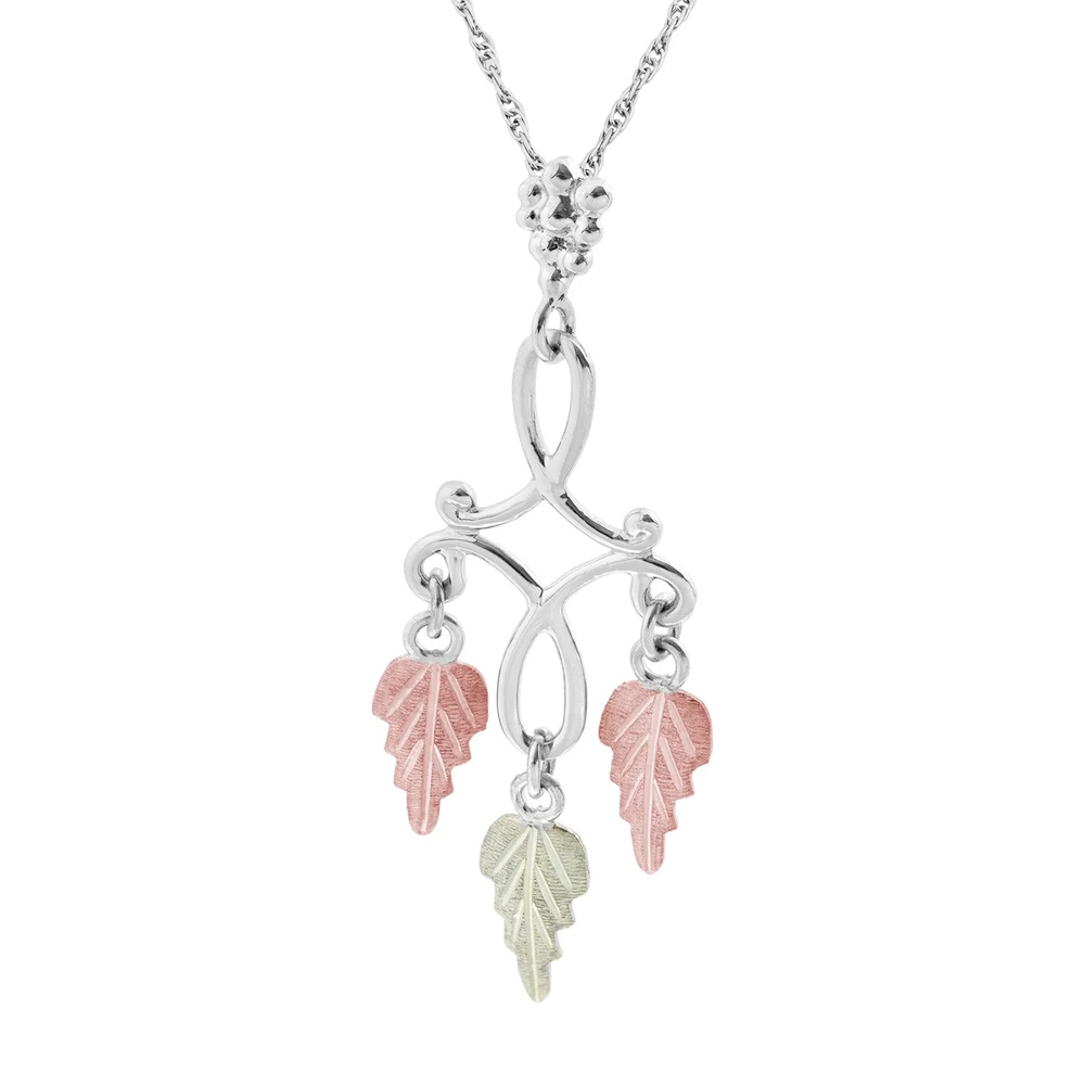 Sterling Silver Ladies Chandelier Pendant with Black Hills Gold Leaves ...