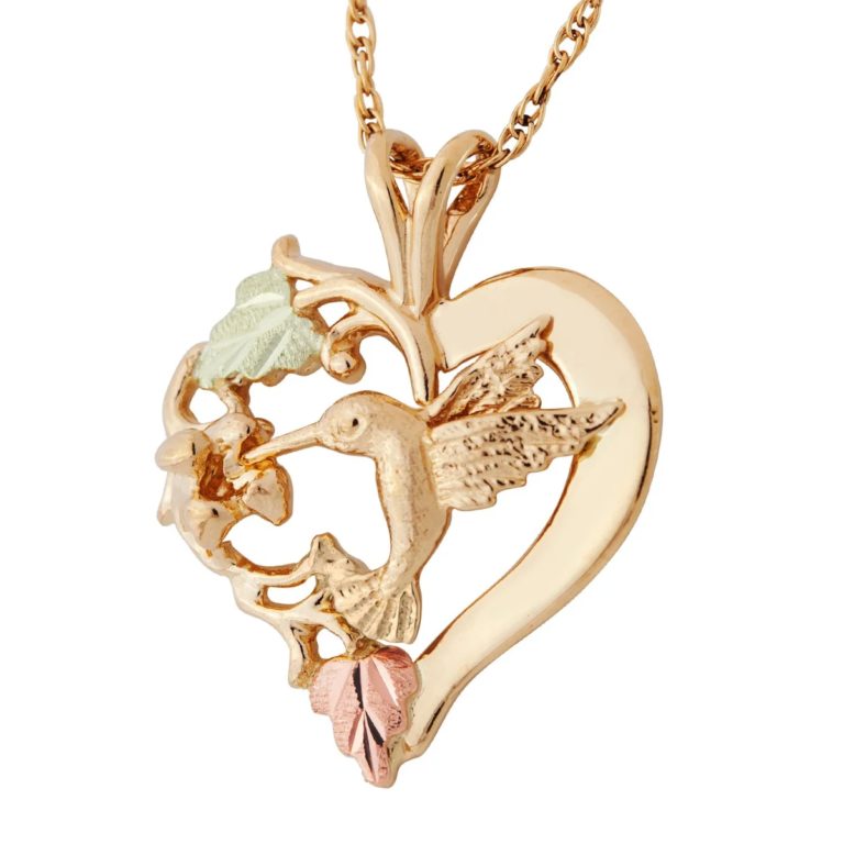 PE793-768x768 Black Hills Gold Heart Pendant with Hummingbird