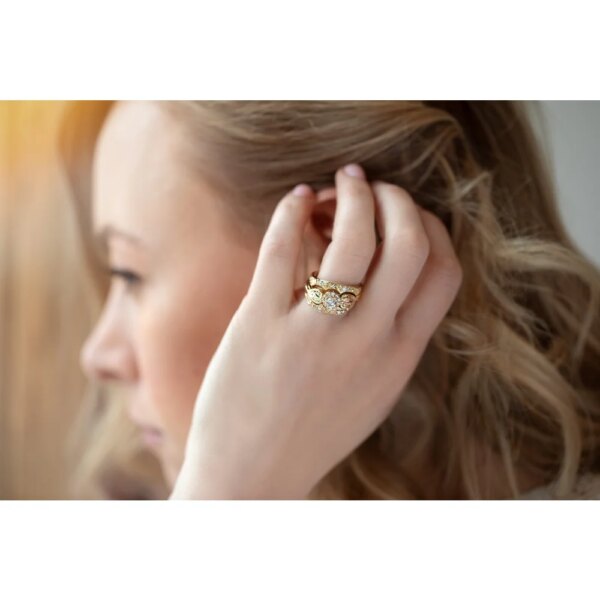 GLWR932AD-2-14-600x600 Ladies Black Hills Gold Wedding Set with Halo Diamond Engagement Ring