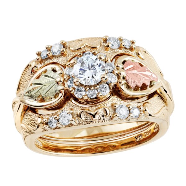 GLWR932ADwithDoubleWeddingBand-14-600x600 Ladies Black Hills Gold Wedding Set with Halo Diamond Engagement Ring