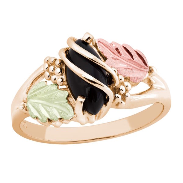 LR2874-600x600 Black Hills Gold Ladies Onyx Ring with Leaves