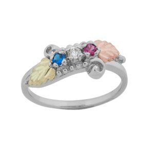 mr904-300x300 Silver Curved Vine and Leaf Family Ring with 2 Synthetic Birthstones