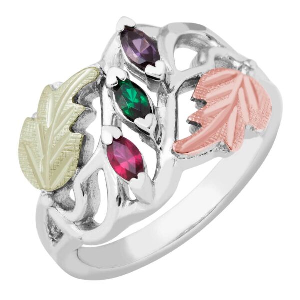 wg928-600x600 White Gold Family Ring with 4 Synthetic Birthstones Set in Channel